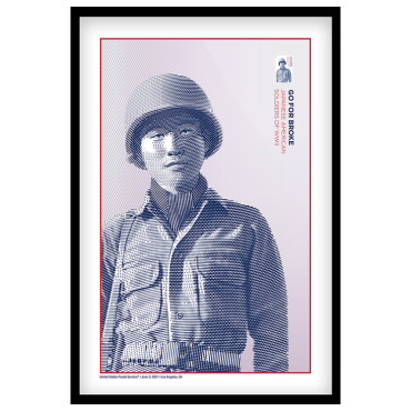 Imagen de Matasellos de Color Digital de Go for Broke: Estampilla Enmarcada con Ilustración de Japanese American Soldiers of WWII