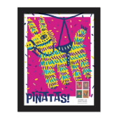 ¡Piñatas! Framed Stamps, Donkey with Pink Background image