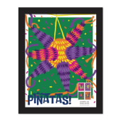 ¡Piñatas! Imagen de Estampillas Enmarcadas de Estrella de 7 Puntas con Fondo Verde