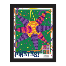 ¡Piñatas! Estampillas Enmarcadas de Estrella de 7 Puntas con Fondo Verde