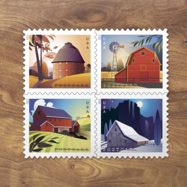 Estampillas para Tarjeta Postal Barns