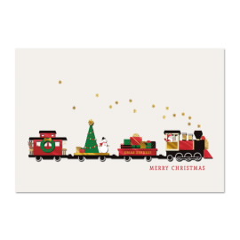 Tarjeta Christmas Train with Smowman and Presents