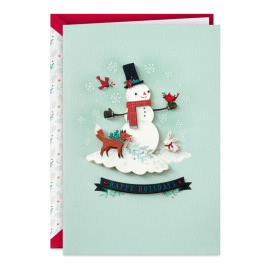 Tarjeta de Felicitación de Christmas Snowman Scarves Hat Bird